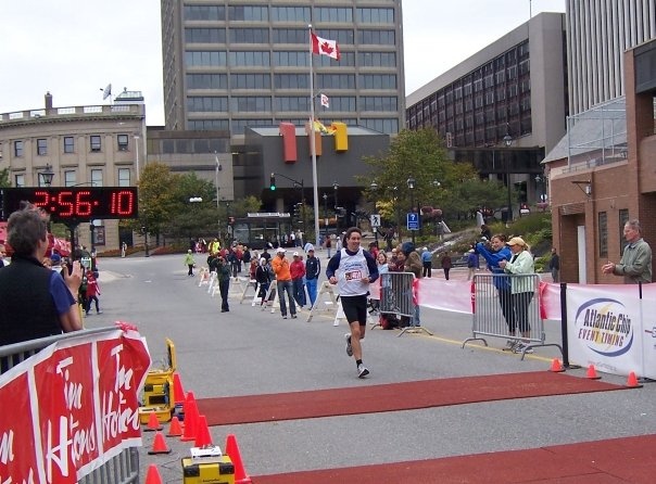 Alex Coffin races to the finish line in the 2009 Marathon By The Sea.