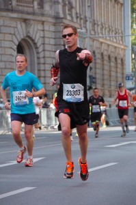 Todd Price is shown running in the Berlin Marathon in 2014.